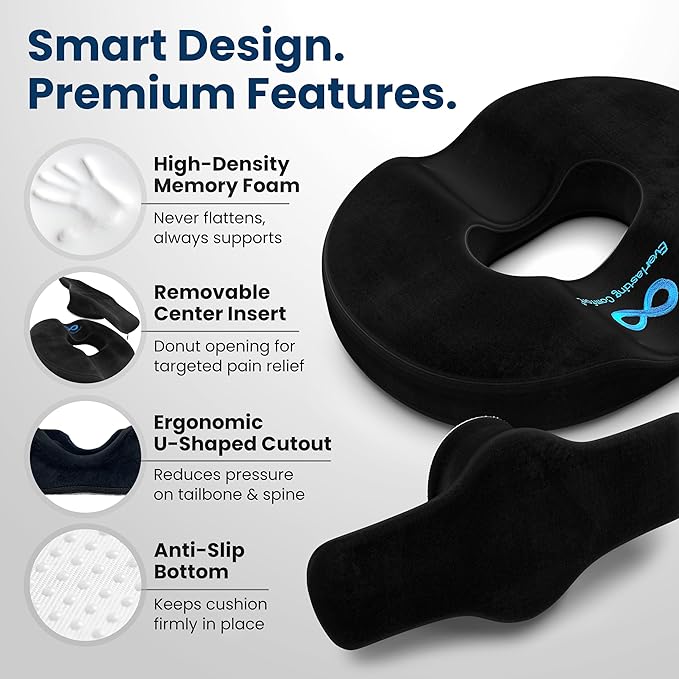 Everlasting Comfort Donut Pillow for Tailbone Pain Relief Ergonomic Seat Cushion - Hemorrhoid Pillow for Sitting- Ideal Memory Foam Coccyx Chair Cushion for Postpartum Pregnancy, Anti-Slip, Washable - Image 4