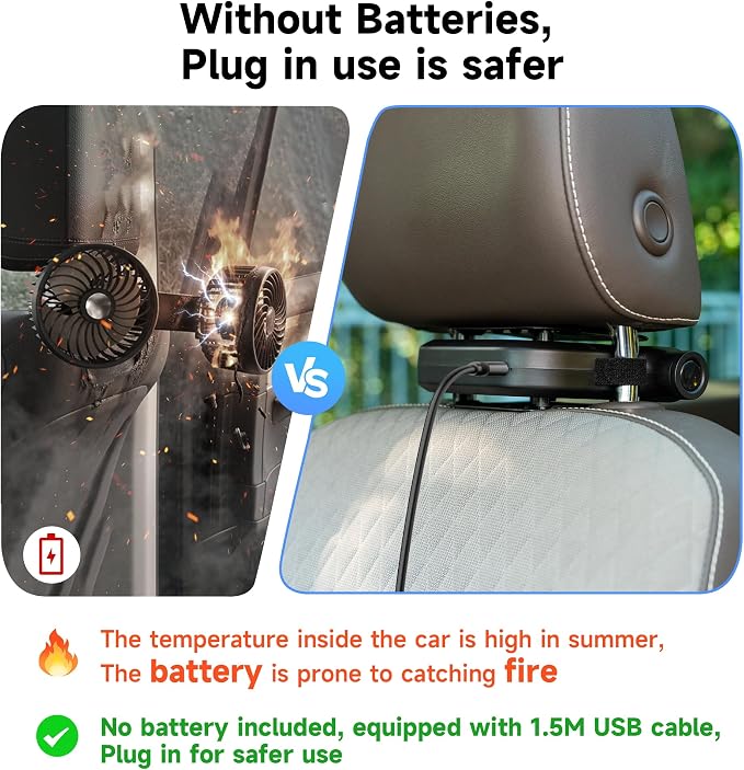 2026 Car Headrest Fan, Invisible Car Seat Cooling Fan, USB Backseat Fan Portable Vehicle Design with 3 Adjustable Wind Speeds for Most Cars Vehicle Jeep Van RV Truck - Image 6