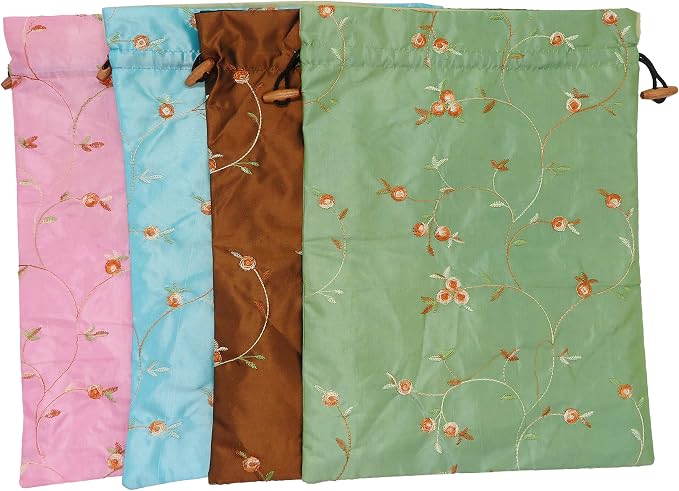 Ouyatoyu 4pcs Embroidered Silk Flower Design Jacquard Travel Bag, Laundry Bags Shoe Bags, Lingerie Bags Underwear Bags for Travel Storage for Men Women Washable Cloth Shoe Bags - Image 2