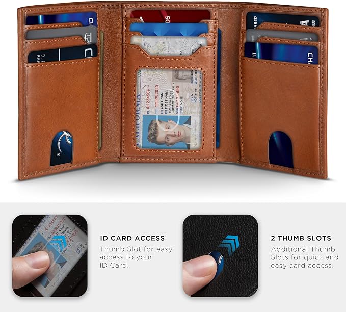 SERMAN BRANDS Trifold Wallet for Men - RFID Blocking Full Grain Leather, 11 Card Slots & ID Window, Slim Everyday Carry, Durable Stitching, Gift for Him - Image 2