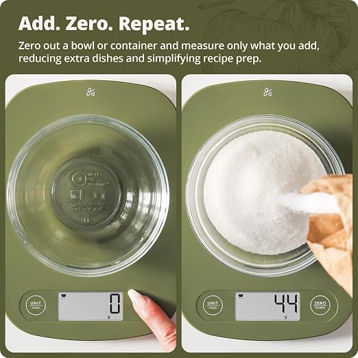 Greater Goods Food Scale, Slim & Compact Build, 1g Precision (Moss Green) | Digital Kitchen Scale for Cooking, Meal Prep & Portion Control, Tare, Auto Shut-Off, g/oz/lb/ml Conversion & Calorie Tracking - Image 4