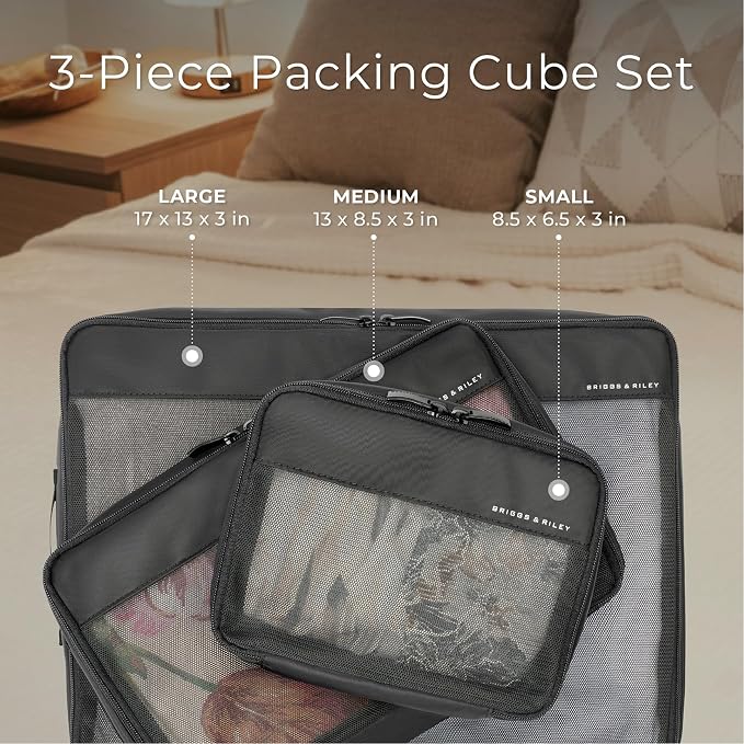 Briggs & Riley Compression Packing Cube Set for Women & Men - Bag Organizer for Checked Suitcase & Luggage, Pack Accessories for Vacation - 3-Piece, Black - Image 5