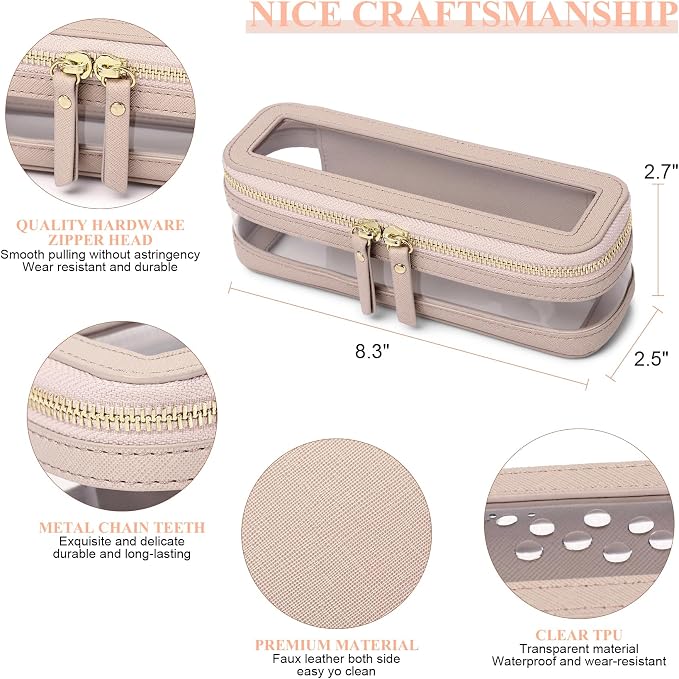 Pinkmik Makeup Brush Case Clear Travel Cosmetic Bag, Pink | Toiletry Bag, With Zipper, Small Purse Organizer, Car Essential Bag for Women - Image 4