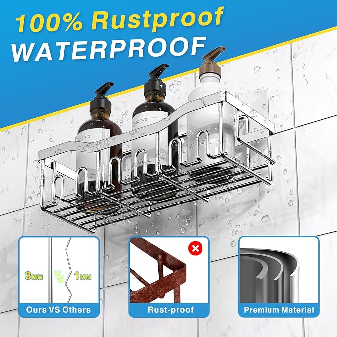 EUDELE 5-Pack Adhesive Shower Caddy Organizer, Large Capacity Rustproof Stainless Steel Shower Shelves, No Drill Bathroom Storage for Shower, Kitchen & Home Decor - Image 5