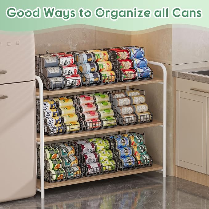 JKsmart 6 Pack Stackable Can Organizer for Pantry with Adjustable Dividers, Soda Can Organizer, Can Storage Dispenser Holds up to 84 Cans, Metal Wire Baskets Can Holder for Kitchen Cabinet Pantry - Image 2