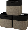 OIAHOMY 13 Inch Cube Storage Bins, 3-Pack Cotton Rope Woven Baskets for Organizing, Insert Storage Baskets for Shelves, Baby Nursery, Closet Organizer, 13 * 13 * 12.6IN, Black & Mixed Brown by MasterofSpaceOptimization
