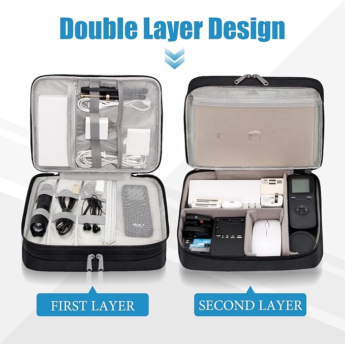 SELLYFELLY Electronics Travel Organizer, Double Layer Cable Organizer Bag Watreproof Electronics Accessories Storage Bag for Cord, Charger, Phone, Power Bank, Hard Drive - Image 3
