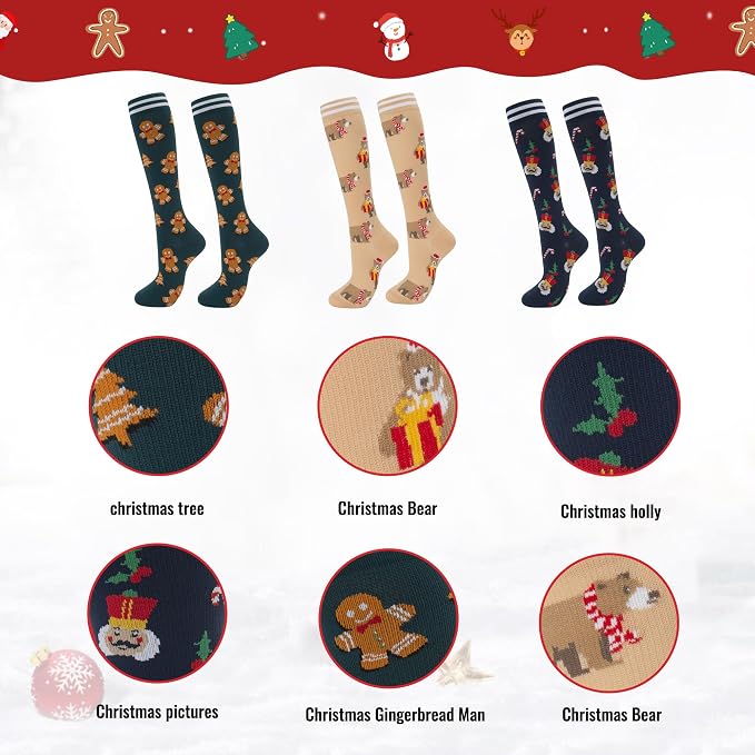 fenglaoda Compression Socks for Women Men 3 Pairs Graduated Compression Support Circulation Socks for Nurses - Image 4