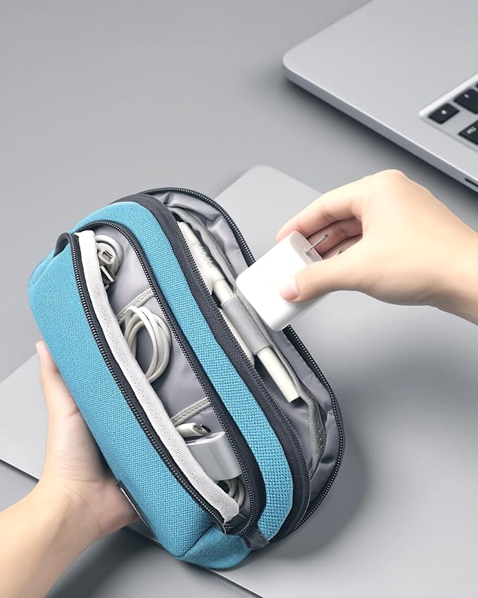 Portable Electronics Organizer Travel Case, Double Layers Tech Organizer, All-in-One Charger Storage Bag for Charging Cable, USB Cord, Charger, Power Bank, Flash Drive, Blue - Image 3