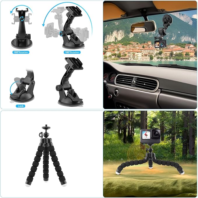 38-in-1 Action Camera Accessory Kit for GoPro, AKASO, DJI, Insta360 | Helmet/Chest/Head/Wrist/Handlebar/Suction Cup Mount + Floating Grip for Sports & Underwater Recording - Image 6