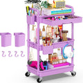 Goovilla 3 Tier Rolling Utility Cart Organizer with Removable Drawer,Purple | Stable and Sturdy Rolling Storage Carts with 2 Lockable Wheels for Bathroom, Kitchen, Snack, Craft, Makeup, Baby Essentials by Goovilla