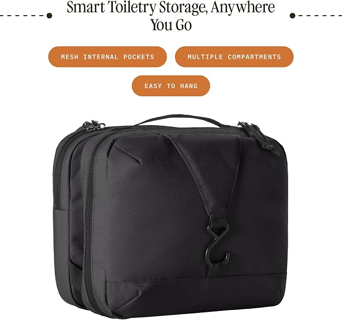 Eagle Creek Pack-It Trifold Toiletry Kit, Black | Dopp Kit Toiletry Organizer with Padded Interior, Durable Hanging Hook and Large Compartments, Water-Resistant and Washable - Image 2