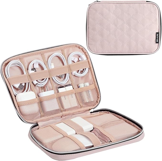 BELALIFE Portable Travel Cable Organizer Bag | Tech Storage Bag for Cord, Charger, Phone, Earphone, Hard Drive, USB, SD Card and Electronic Accessories, Pink by BELALIFE