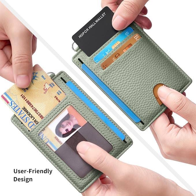 Mayski Slim Wallet, Credit Card Holder for Women, Minimalist Front Pocket RFID Blocking Card Cases, Small Wallet Women Men(Litchi Green) - Image 3