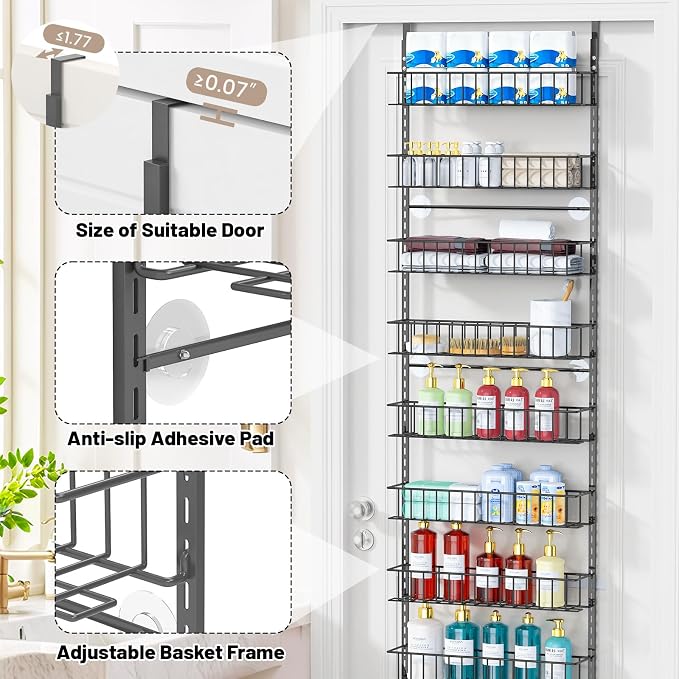 ElegantArray 10-Tier Pantry Door Organizer, Deep Gray | Over The Door Pantry Organizer Rack and Storage, Hanging Spice Rack Shelves Door, Home Office Laundry Room Bathroom & Kitchen - Image 4