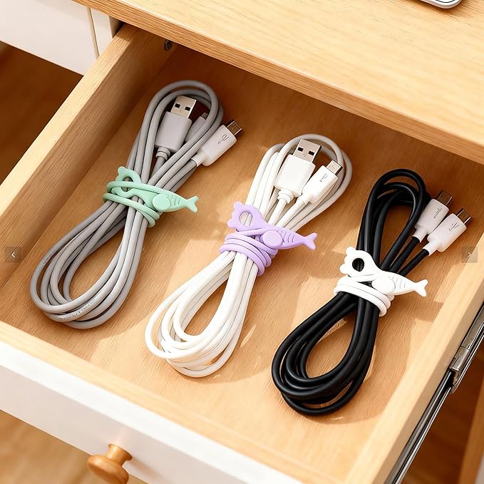 28 Pcs Silicone Cable Ties Reusable, Cable Cord Organizer Straps | 4 Color Cable Straps for Charging Wire, Computer Cords - Image 2