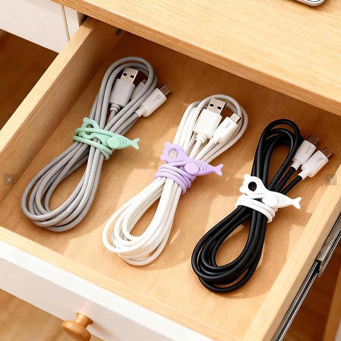 28 Pcs Silicone Cable Ties Reusable, Cable Cord Organizer Straps | 4 Color Cable Straps for Charging Wire, Computer Cords - Image 2