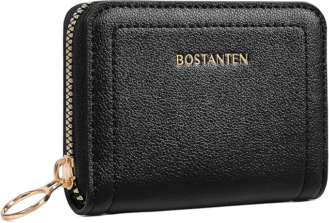 BOSTANTEN Credit Card Holder RFID Small Wallets Woman Zipper Card Wallet | Slim, Compact, Front Pocket, Accordion, Vegan Leather, Thin for Daily Use, Travel, Gifts for Women, Black by BOSTANTEN