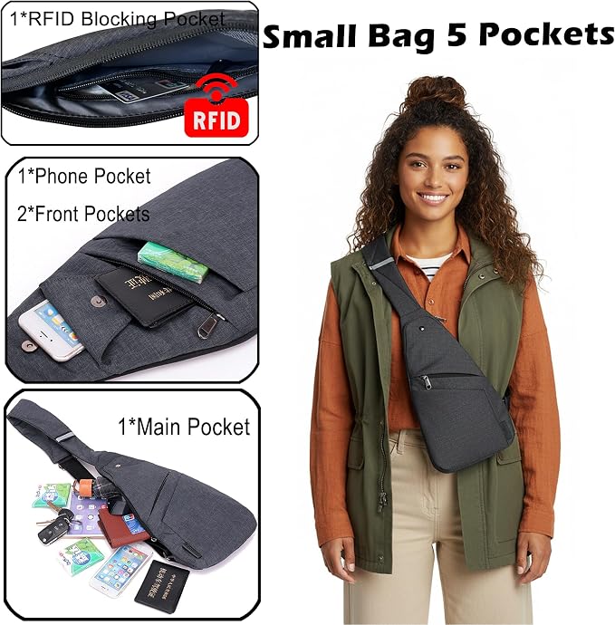 Slim Anti Theft Sling Bag Small Travel Pack Pickpocket Proof Crossbody Bag | Anti Theft One Shoulder Bag Flat Anti Pickpocket Bag Travel Pouch Passport Bag Secure Purses for Men Women lightweight - Image 4