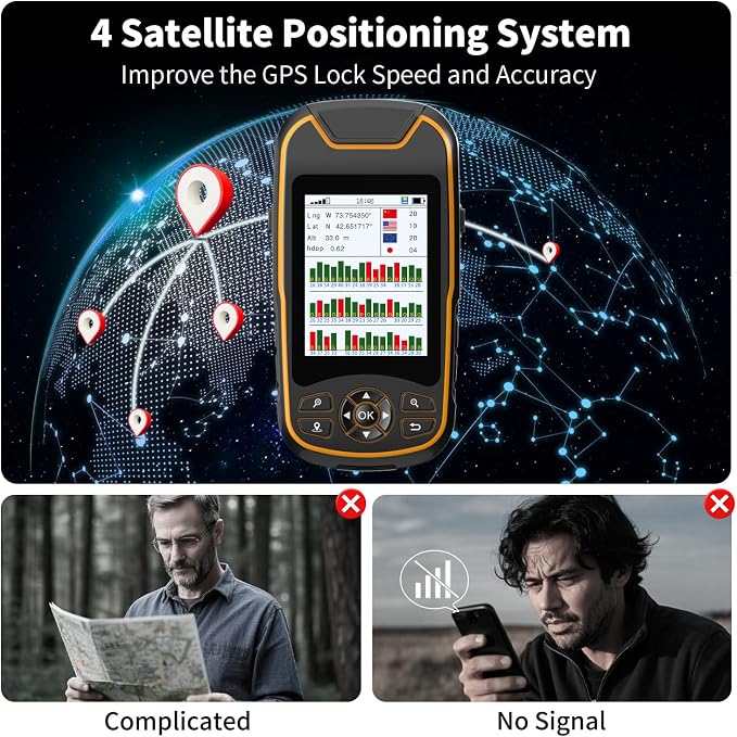 Handheld GPS for Hiking, Rugged and Waterproof Handheld GPS Navigator, 3.2" Sunlight Readable Screen, Compact Satellite Handheld GPS with USA Topo Map, Multi-GNSS Support, Extra Battery Life - Image 5