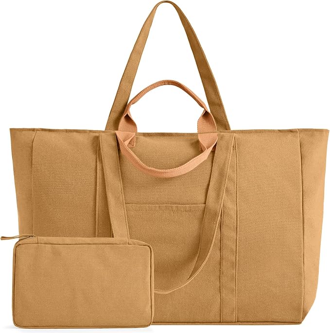 20" 12 Gal Extra Large Canvas Travel Tote Bag with Zipper | Oversized foldable lightweight tote, dual handles, big weekender carry tote for travel, shopping, overnight trip by KIDJFGG