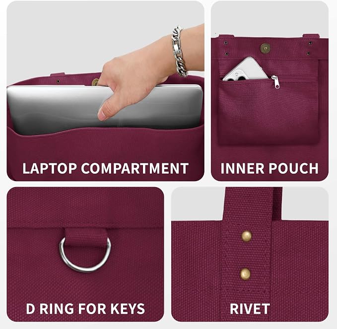 HOMESPON Large Canvas Tote Bag, Magnetic Work Laptop Pack for Women | Everything Bag, Multi Pockets, Internal Laptop Sleeve - Image 5