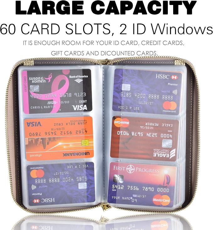 Easyoulife Credit Card Holder Wallet Womens Zipper Leather Case Purse RFID Blocking - Image 3