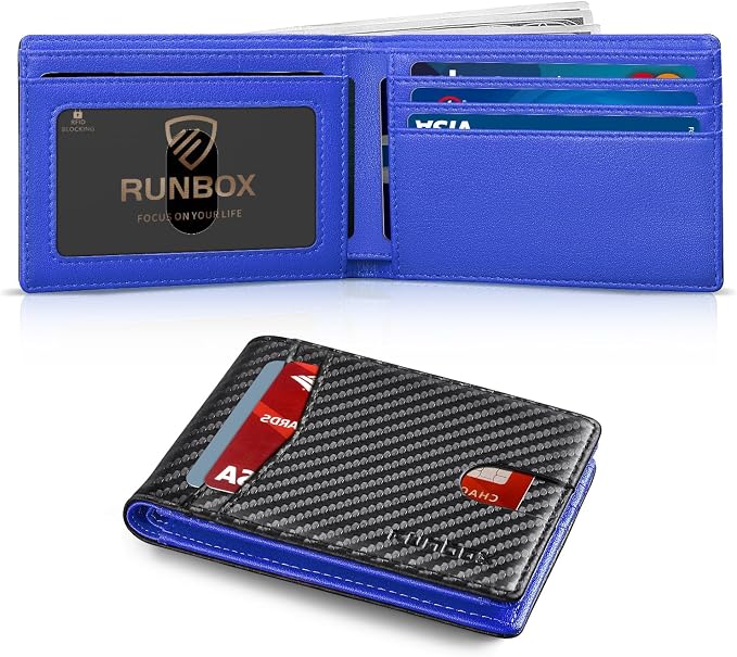 RUNBOX Wallet for Men Slim Leather Bifold RFID Blocking Minimalist Front Pocket Design with Gift Box | Minimalist Front Pocket Design, Holds 8 Cards, RFID Protection, Gifts for Men on Birthdays, Father’s Day, and Christmas by RUNBOX
