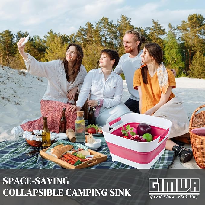 2.6 Gal(10L) Collapsible Camping Sink, Magenta Space-Saving Collapsible Dish Basin with Drain Plug for bottle washing, Collapsible Bucket for RV Essentials and Foot Soaking - Image 8