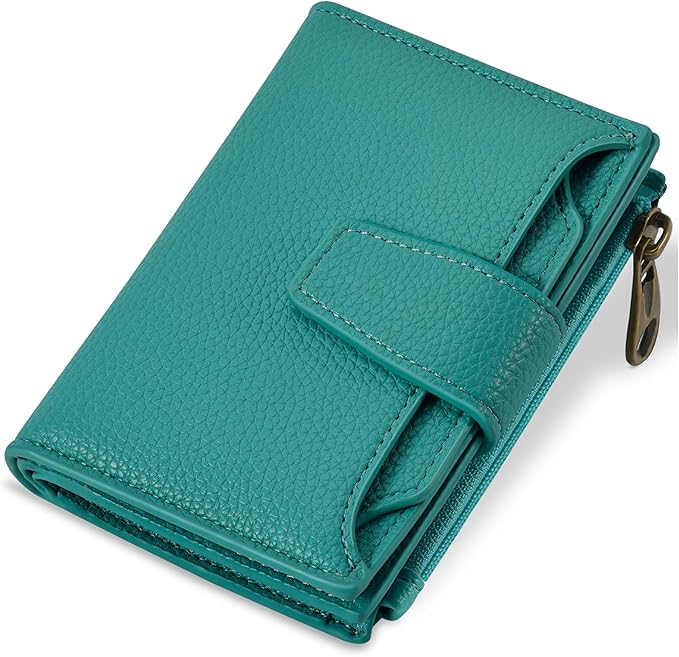 Small Wallet Women RFID Blocking Leather Bifold Compact Card Holder Wallet for Women with Zipper Coin Pocket 4 ID Window by Airkit