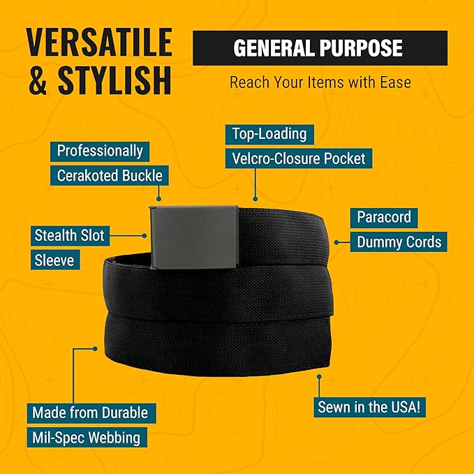 Gear Cache Belt™ Hidden-Pocket EDC Travel Belt | Full-length hidden pocket fits cash, tools or a 23-piece kit; MIL-SPEC nylon belt has a stainless buckle and bottle opener. - Image 3