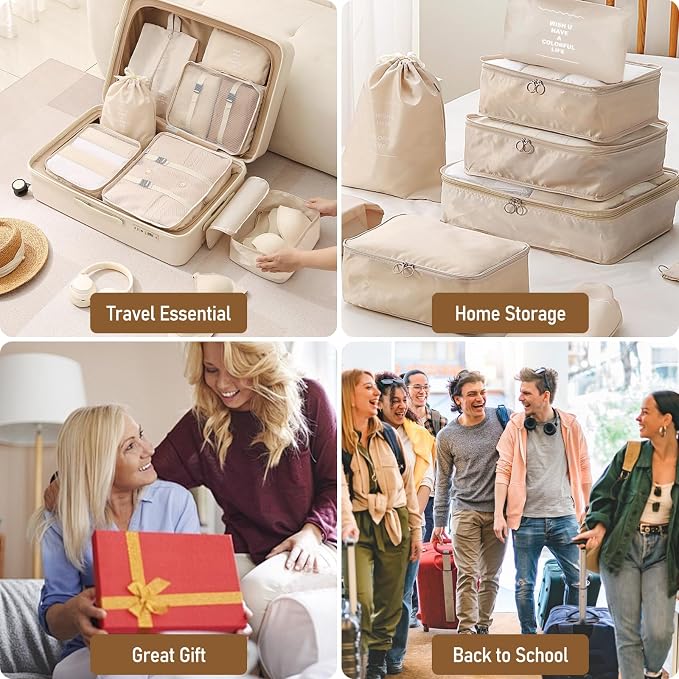 Packing Cubes for Travel- 8 Set Luggage Organizer Bags for Family, Mesh Breathable Travel Packing Cubes for Suitcases Durable Travel Essentials Bags Set (Beige, 10 Set) - Image 7