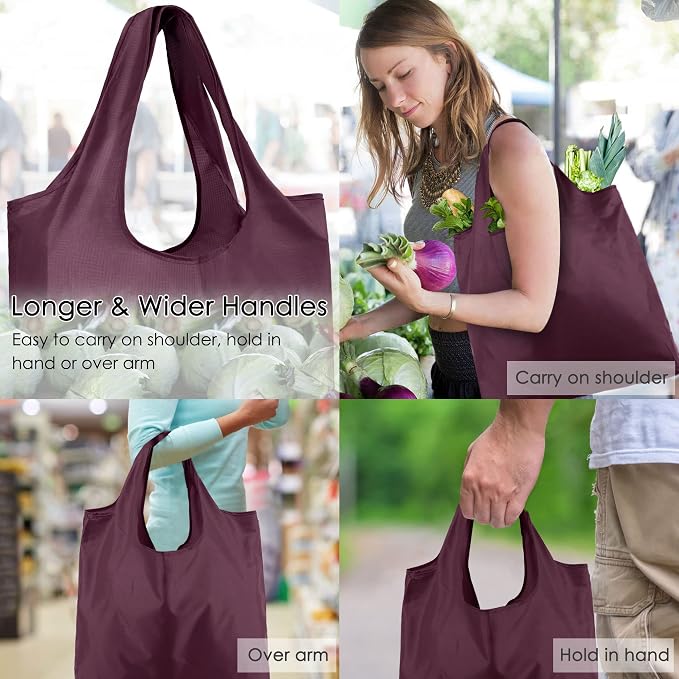 BeeGreen 20 Pack Reusable Grocery Bags w Storage Pouch Reusable Shopping Bags Bulk w Elastic Band Colorful 50LBS X-Large Foldable Fabric Bags Machine Washable Heavy Duty Tote Bags for Groceries - Image 8