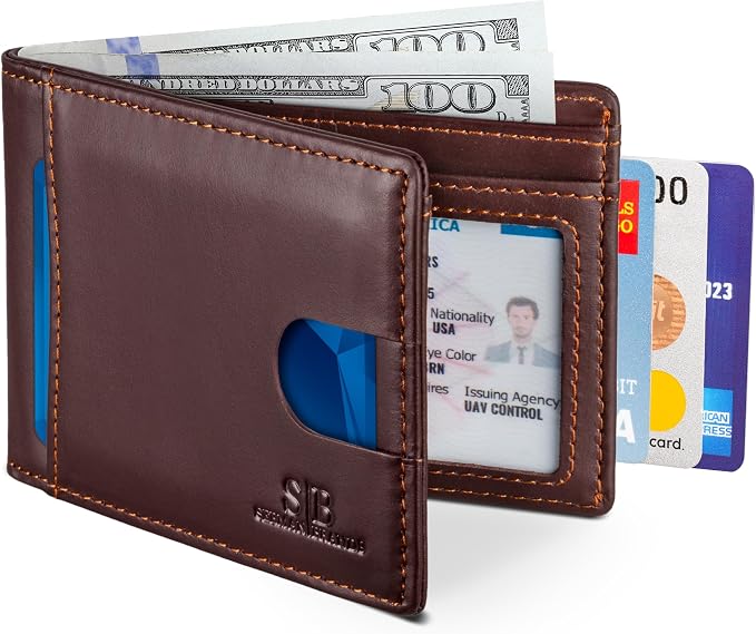 SERMAN BRANDS RFID Blocking Slim Bifold Genuine Leather Thin Minimalist Front Pocket Wallets for Men Billfold Wallet Men Gift by SERMANBRANDS