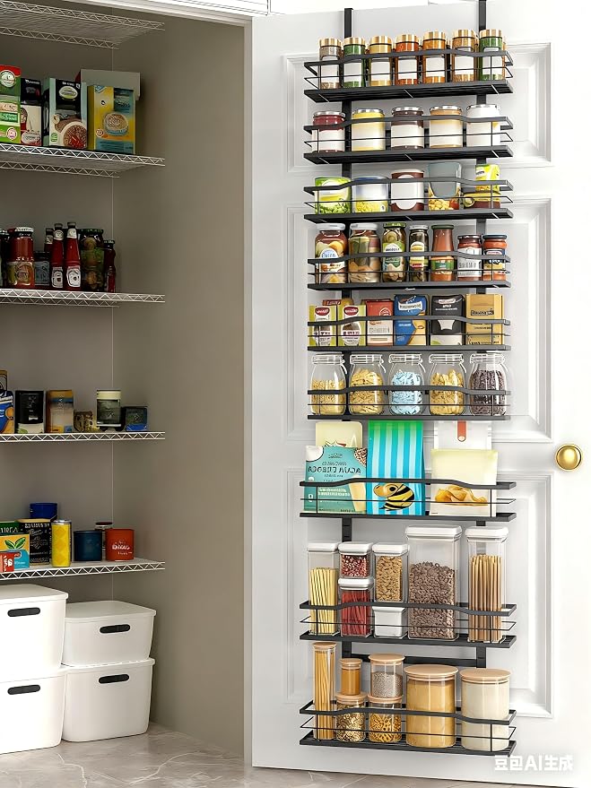 Moforoco 9-Tier Over The Door Pantry Organizer, Pantry Organization and Storage, Black Hanging Basket Wall Spice Rack Seasoning Shelves, Home & Kitchen Bedroom Bathroom House Essentials (Pack of 2) - Image 7