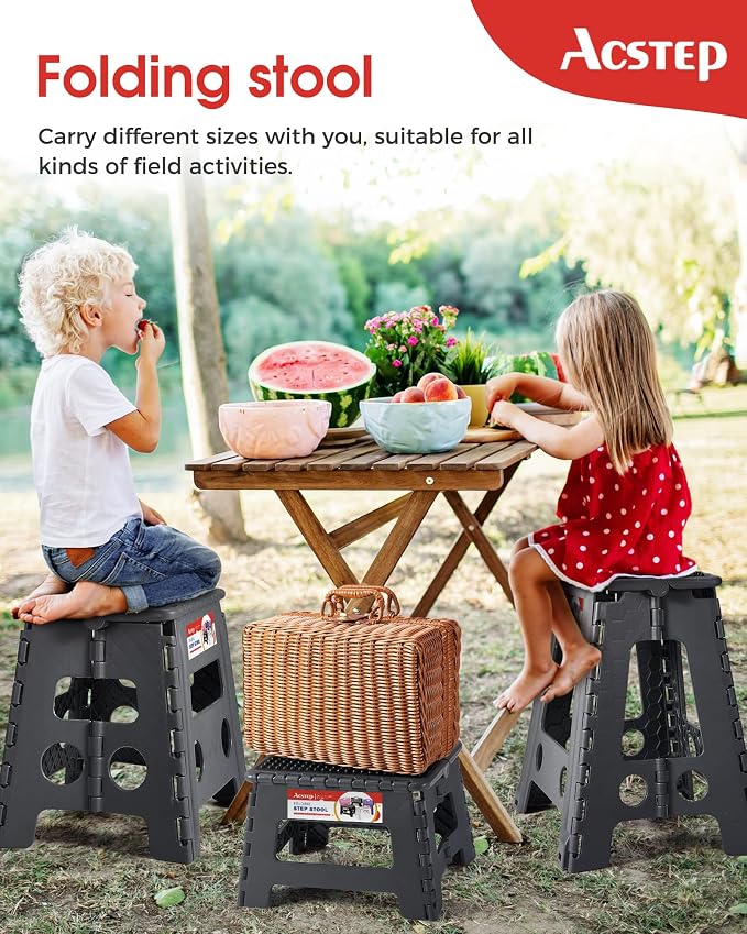 Folding Step Stool 9 inch Height Non-Slip Plastic Step Stools for Kids and Adults, Kitchen Collapsible Fold Up Small Stepping Stool Grey,1 Pack | Portable Foldable Stools, Heavy Duty Collapsible Foot Stool, Holds 300 lb for Adults Kitchen Bathroom Outd... - Image 7