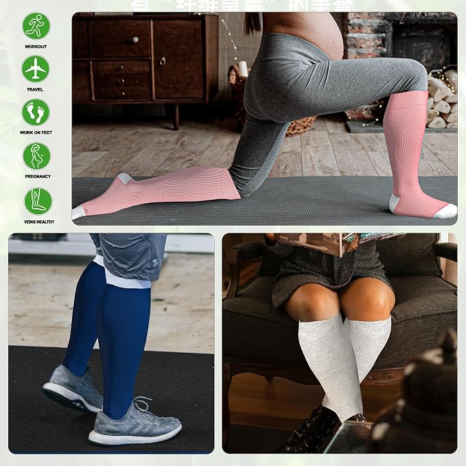 LEVSOX Wide Calf Compression Socks for Women&Men Plus Size 15-20mmHg Knee High Large Support Stockings for Circulation - Image 7