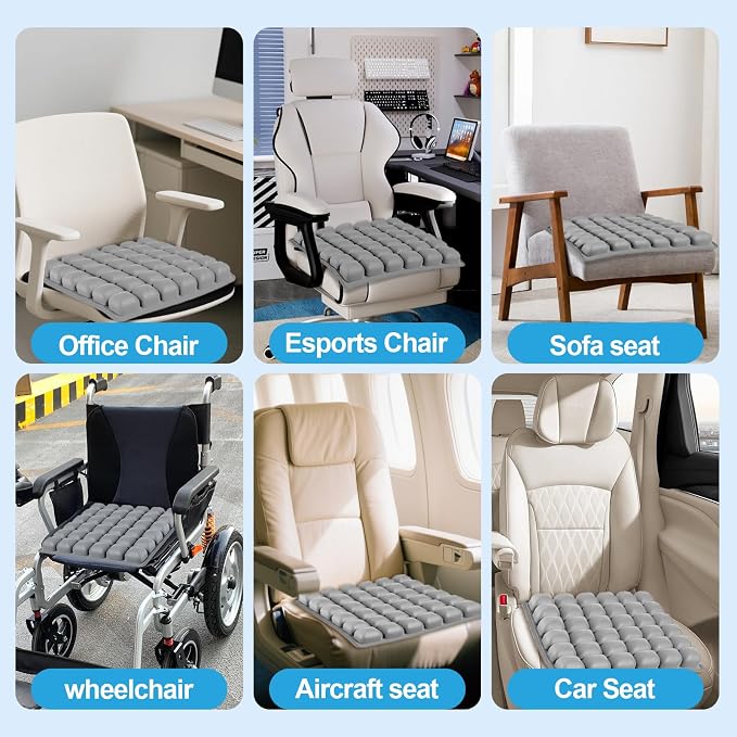 Grey Travel Seat Cushion – Portable Inflatable 3D Air Cell Seat Cushion for Long Flights, Car, Office, Wheelchair, Ergonomic Design for Tailbone Relief & Compact Support - Image 6