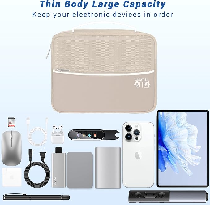 Electronics Organizer,Travel Cord Organizer Pouch,Cable Organizer Bags | Waterproof Electronic Accessories Storage Case for Cables, Cords, Charger, Phone (Three Layer-Beige) - Image 4