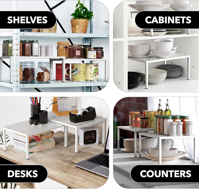 Simple Houseware Expandable Stackable Kitchen Counter Shelf Organizer, White, Metal Top, 11.25"L x 7.9"W x 5.4"H | Expandable & Stackable 9" D x 12.75" W x 5.9" H - Image 7
