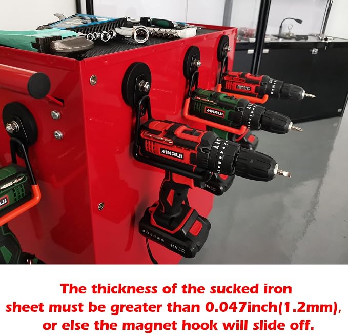 ULIBERMAGNET Magnetic Power Tool Organizer,Cordless Drill Garage Hook Heavy Duty,Large & Strong Manget with Hooks for Garage,Workshop Organization,2 Pack Hooks for Drill,Garden Tool(Orange) - Image 5