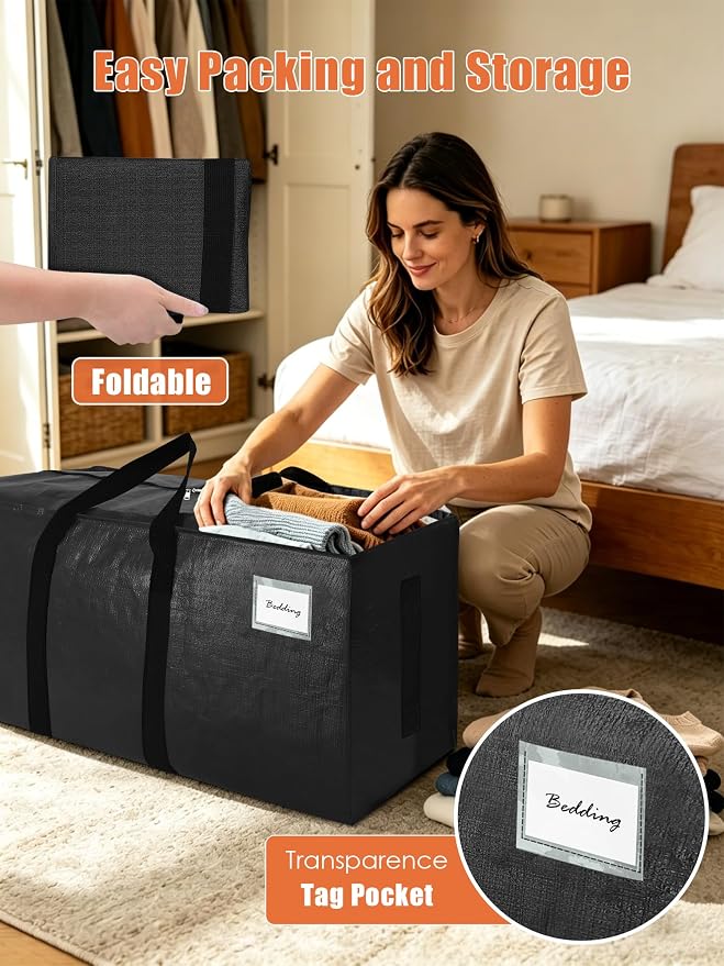 SWEET DOLPHIN 12 Pack 200LB Heavy-Duty Moving Bags with Wrap-Around Handles, Extra Large Storage Totes for Space Saving, Clothes Storage Bags, College Dorm Essentials, Multicolor, 24 Gal - Image 3