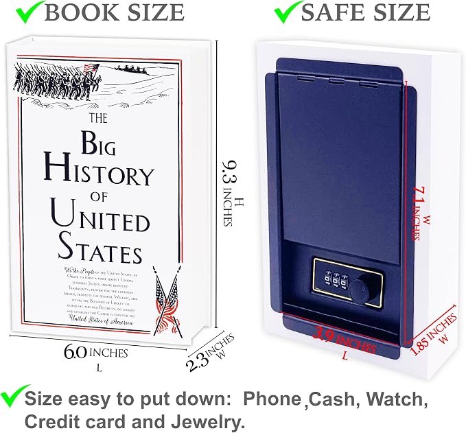 US History Book Safe with Real Pages, Key Lock Diversion Safe | Hidden safe box and hollow storage compartment for cash money,Decorative book box stash case for passport savings - Image 9