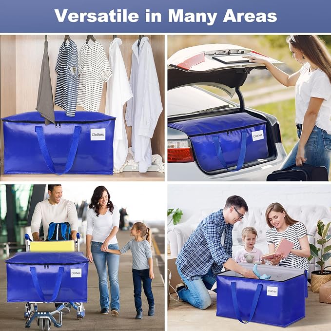 StorageRight Moving Bags, Moving Boxes, 93L 6-Pack Sotrage Bags Totes, Blue | Heavy Duty Storage Bins with Lids, Zipper, Reinforced Handles, Tag Pocket, Foldable Moving Supplies for Collge, Dorm,Travel - Image 7
