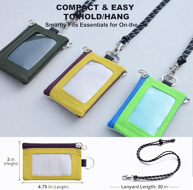 RFID Blocking Travel Wallet with Adjustable Lanyard, Small Nylon Zipper Pouch and Badge Holder for ID, Credit Cards, Cash, Keys, Commuters (Almond+DarkYellow) - Image 4