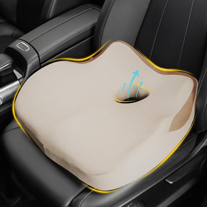 Allaboutsla Car Seat Cushion for Driving, Car Seat Pillow for Short Drivers | Ergonomic Memory Foam Seat Cushion for Pain Relief, Adult Booster Seat for Car, Butt Cushion for Car, Truck, Office, Beige by Allaboutsla