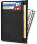 KALMORE womens Credit Holder Genuine Leather Slim Minimalist Card Case Wallet, Black With Id Window by KALMORE