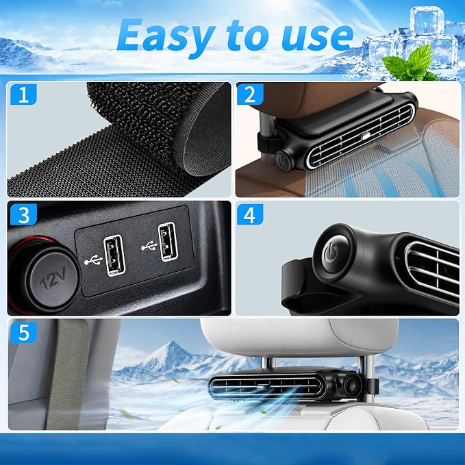 New Upgraded Car Seat Fan that Blow Cold Air for Backseat Rear Facing Headrest Cooling Fan for Car Portable Carseat Usb Car Vent Extender for Baby Small Mini Rechargeable Cooler Head Rest (Black) - Image 4