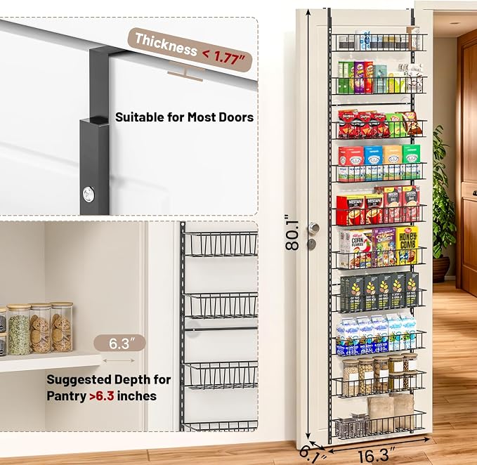 ElegantArray 10-Tier Pantry Door Organizer, Black | Over The Door Rack, Hanging Spice Rack Shelves, Kitchen & Bathroom Storage, Home Office & Laundry Room - Image 2