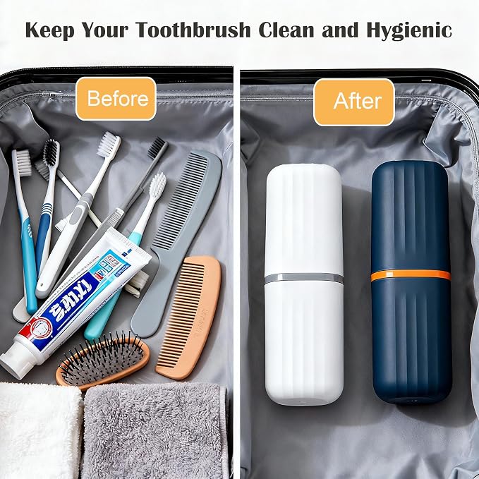 2-in-1 Travel Toothbrush Holder, Dustproof Toothbrush Travel Case with Mouthwash Cup, Portable Toothpaste Toothbrush Container for Traveling School Camping Business Trip Bathroom - Image 3